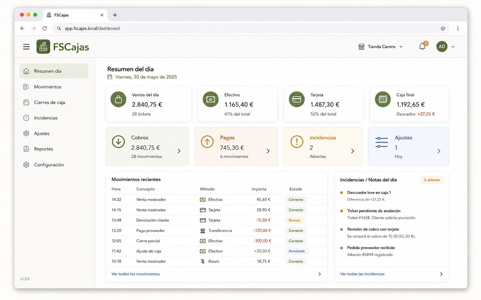 FSCajas: preview de herramienta de control diario de caja y movimientos