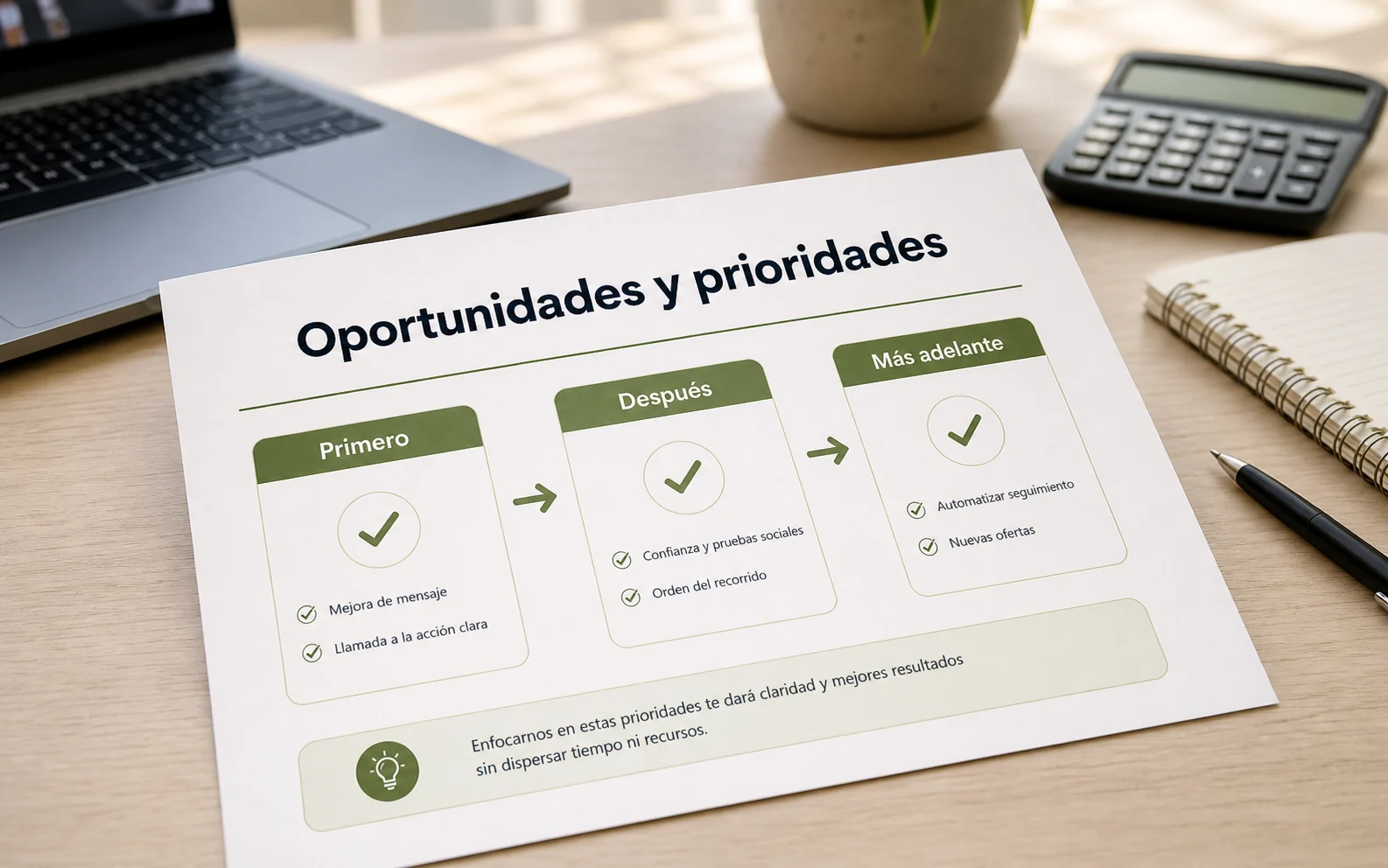 Documento de diagnóstico con oportunidades y prioridades.